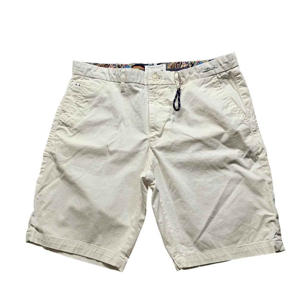 Denim & Flower Ricky Singh Chino Shorts Mens 34 Off White Cream Casual Preppy
